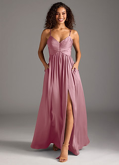 Azazie Alia Bridesmaid Dresses Vintage Mauve A-Line Pleated Stretch Satin Dress image5