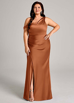 Azazie Madelyn Bridesmaid Dresses Copper Mermaid One Shoulder Stretch Satin Convertible Dress image9