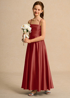 Azazie Pebbles Junior Formal Flower Girl Klänningar Klä A-Line i Matt satäng Plisserad image6