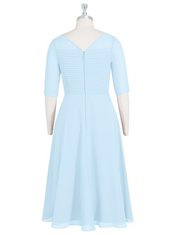 Azazie Naomi Mother of the Bride Dresses Sky Blue A-Line Boatneck Pleated Chiffon Dress image8