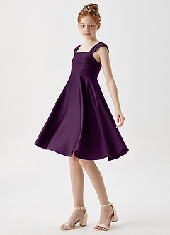 Azazie Amira Junior A-Linie Plissee Stretch-Satin Kleid Traube image4