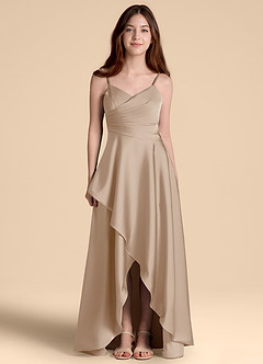 Azazie Prisha Junior Linia A Pofałdowany Satyna elastyczna Długość podłogi Młodsza druhna Sukienka image5