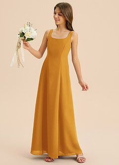 Azazie Lambie Junior Butterscotch A-Line Pleated Chiffon Dress image7