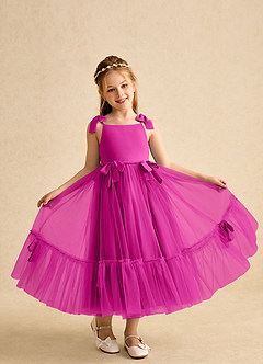 Azazie Jaci Blumenmädchenkleider A-Linie Spaghetti Riemen Chiffon Kleid Fuchsia image4