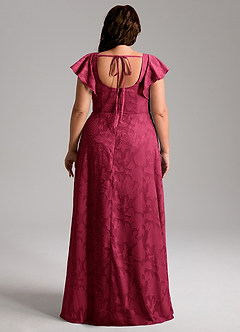 Azazie Bondi Robes de demoiselle d'honneur Robe Trapèze en Blumen-Burnout Fente Latérale Bourgogne image8