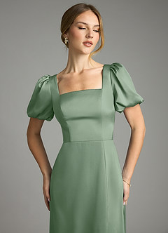 Azazie Fyona Bridesmaid Dresses Matcha A-Line Pleated Stretch Satin Dress image6