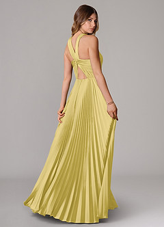 Azazie Afra Abiti da Damigella Abito A-Line in Raso Elasticizzato Plissettato Canarino image2