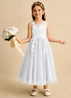 Azazie Sundae vestidos de niña de las flores Vestido de Blanco de Encaje de Princesa image1