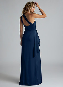 Azazie Maive Robes de demoiselle d'honneur Robe Fourreau en Satin extensible Rayé Bleu Marine Foncé image10