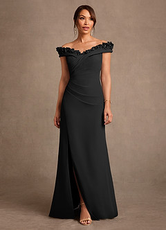 Azazie Jettie Mother of the Bride Dresses Black Sheath Pleated Chiffon Dress image1
