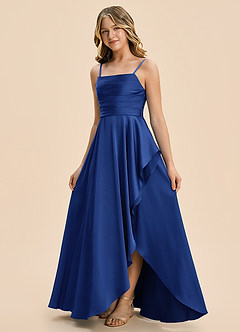 Azazie Naveah Junior Royal Blue A-Line Ruched Stretch Satin Dress image5