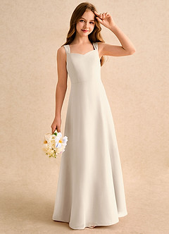 Azazie Makani Girls Formal Blumenmädchenkleider A-Linie Herzausschnitt Chiffon Kleid Alabaster Weiß image4