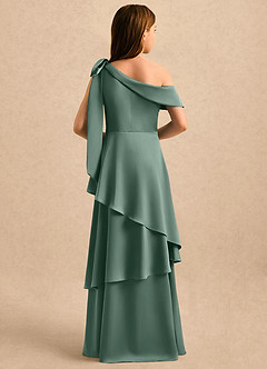 Azazie Shyloh Girls Formal Robe Demoiselle D'honneur Fillette Robe Trapèze en Satin extensible Épaule décolletée Eucalyptus image2
