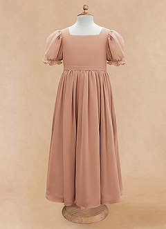 Azazie Joss Robe Demoiselle D'honneur Fillette Robe Trapèze en Mousseline de soie avec manches Champagne Rosé image5
