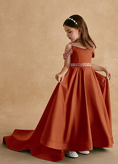 Azazie Jodi vestidos de niña de las flores Vestido de Pimenton de Satin Mate de Corte En A image1