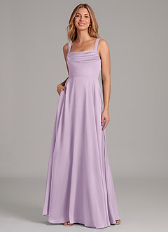Azazie Shaude Bridesmaid Dresses Frosted Lilac A-Line Pleated Chiffon Dress image3
