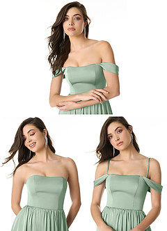Azazie Morana Vestidos de damas de honor Vestido de Agave de Satén Elástico de Corte en A Convertible con Vestidos sin tirantes image10