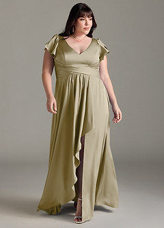 Azazie Omari Bridesmaid Dresses Moss Green A-Line Stretch Satin Dress image7