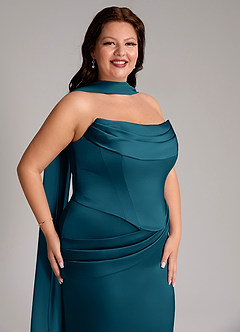 Azazie Sorrel Robes de demoiselle d'honneur Robe Sirène Convertible en Satin extensible Sans bretelle Bleu Encre image10