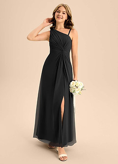 Azazie Brooke Junior Black A-Line Side Slit Chiffon Dress image3