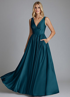 Azazie Delmie Bridesmaid Dresses Ink Blue A-Line Corset Stretch Satin Dress image6