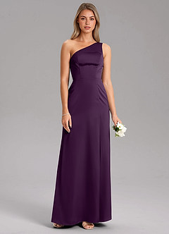 Azazie Feby Bridesmaid Dresses Grape A-Line One Shoulder Stretch Satin Dress image7