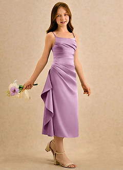 Azazie Canna Girls Formal Robe Demoiselle D'honneur Fillette Robe Trapèze en Satin extensible Plissée Glycine image3