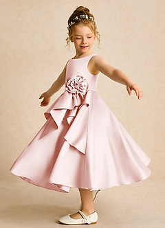 Azazie Hermia Robe Demoiselle D'honneur Fillette Robe Trapèze en Mat Satiné Sans manches Rose Pâle image3