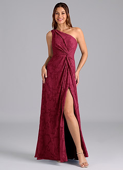 Azazie Brooke Robes de demoiselle d'honneur Robe Trapèze en Blumen-Burnout Ue épaule Bourgogne image4