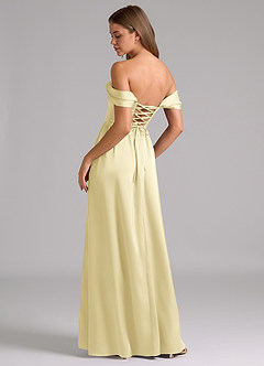 Azazie Hattie Robes de demoiselle d'honneur Robe Trapèze en Satin extensible Corset Sorbet Citron image2