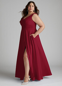 Azazie Karina Bridesmaid Dresses Burgundy A-Line Pleated Chiffon Dress image7