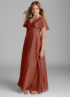 Azazie Kimber Junior Bronzer A-Line Pleated Chiffon Dress image3