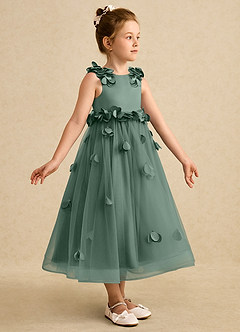 Azazie Atta Flower Girl Dresses Eucalyptus A-Line One Shoulder Tulle Dress image3