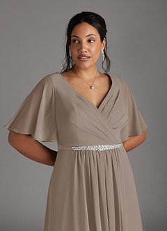 Azazie Tricia Mother of the Bride Dresses Taupe A-Line V-Neck Pleated Chiffon Dress image9