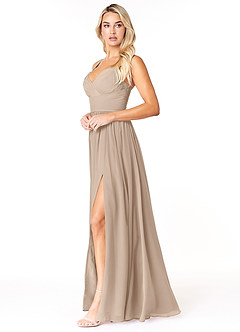 Azazie Chanel Bridesmaid Dresses Taupe A-Line Pleated Chiffon Dress image3