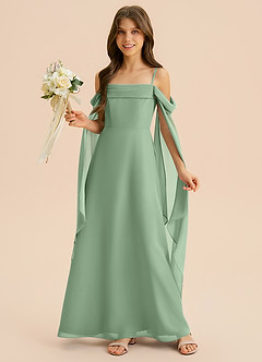 Azazie Moana Junior Linia A Pofałdowany Szyfon Długość podłogi Młodsza druhna Sukienka image4