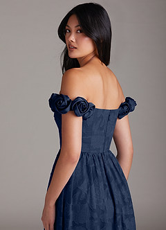 Azazie Autumn Bridesmaid Dresses Dark Navy A-Line Off the Shoulder Floral Burnout Convertible Dress image6