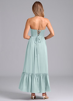 Azazie Leilana Bridesmaid Dresses Mist A-Line Corset Stretch Satin Dress image2