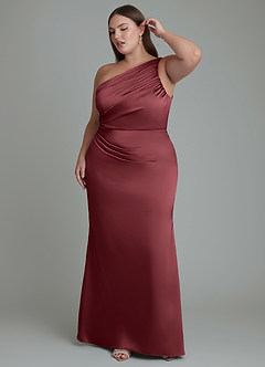 Azazie Akilah Jurken voor bruidsmeisjes Jurk van Stretch Satijn met Zeemeermin One-shoulder Merlot image10