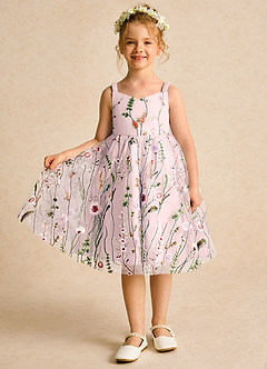 Azazie Peppa Flower Girl Dresses Blushing Pink A-Line Sweetheart Neckline Tulle Dress image3