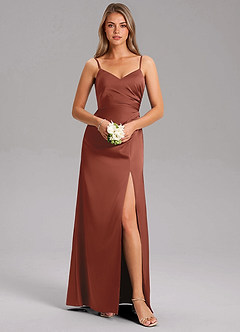 Azazie Azuree Bridesmaid Dresses Auburn A-Line Pleated Stretch Satin Dress image3