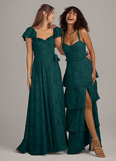Azazie Aricella Bridesmaid Dresses Pine A-Line Corset Floral Burnout Dress image2