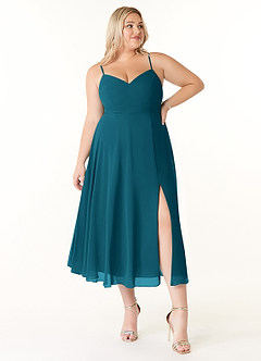 Azazie Clarissa Bridesmaid Dresses Ink Blue A-Line V-Neck Chiffon Dress image7