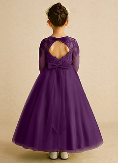 Azazie Precious Flower Girl Dresses Grape A-Line Lace Tulle Dress image1