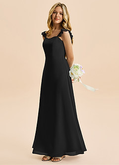 Azazie Mavie Junior A-Line Ruchede Chiffon Gulv-længde Junior brudepige Kjole image3