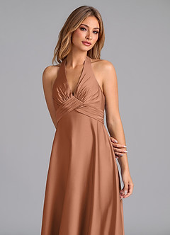 Azazie Tessie Bridesmaid Dresses Bronzer A-Line Pleated Stretch Satin Dress image3