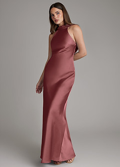 Azazie Dimitra Bridesmaid Dresses Amethyst A-Line Pleated Stretch Satin Dress image6