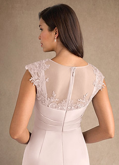 Azazie Santa Barbara Final Sale Blushing Pink Sheath Pleated Stretch Satin Dress image8