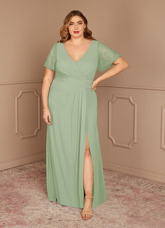Azazie Jannie Mother of the Bride Dresses Dusty Sage A-Line V-Neck Lace Stretch Chiffon Dress image8