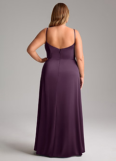 Azazie Azuree Bridesmaid Dresses Plum A-Line Pleated Stretch Satin Dress image2